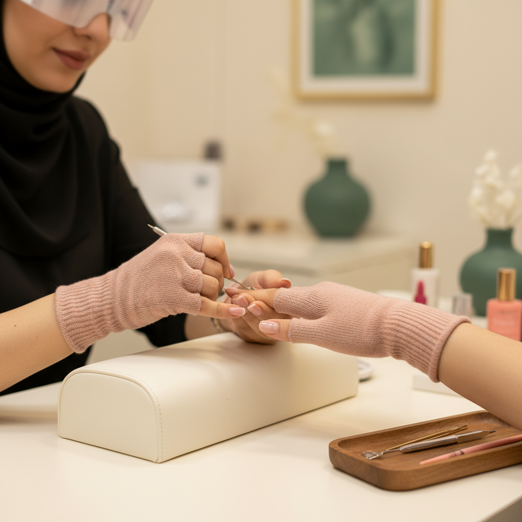 استفاده از دستکش ضد UV در جلسه‌ی مانیکور